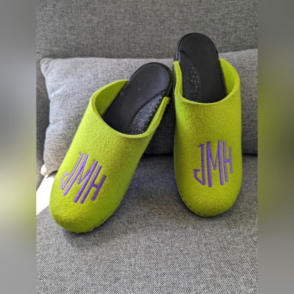 Anna Monogrammed Clogs Mules